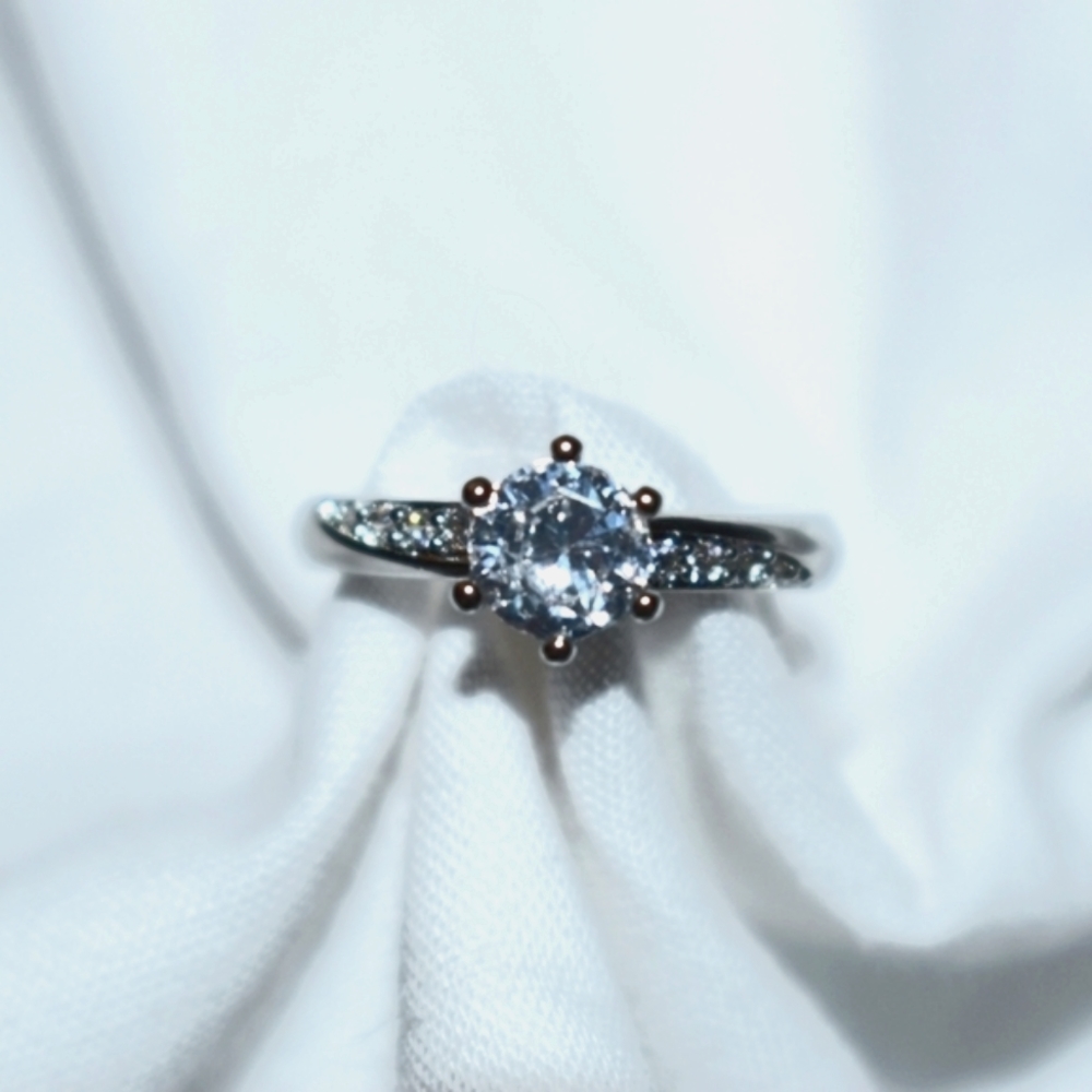18K White Gold Crsytal Diamond Engagement Ring - Picture 7 of 13